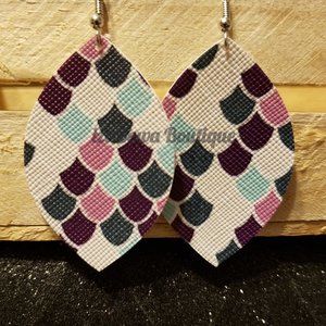 Multicolored Mermaid Teardrop Faux Leather Earring ER1713 Handmade NWT Boutiqu